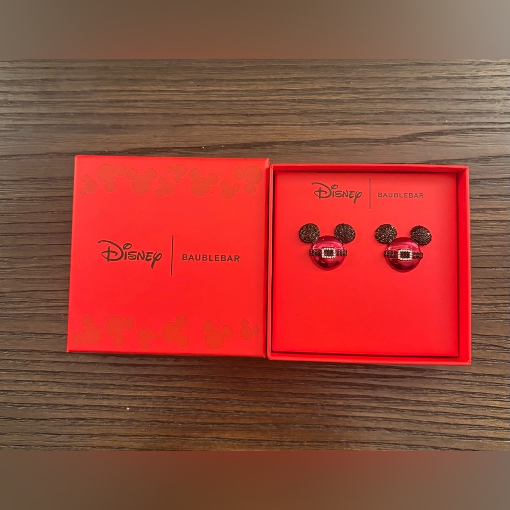 NEW Disney BaubleBar Christmas Santa Mickey Earrings